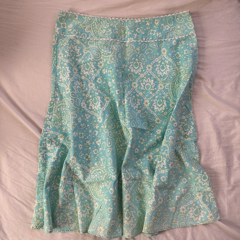 Vintage Teal Liz Claiborne midi skirt with paisley patterning